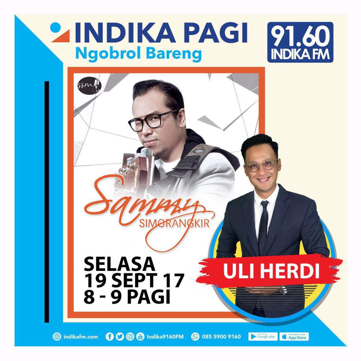 Jangan lupa besok pagi dengerin <a href="/INDIKA9160FM/">INDIKA 91.60 FM</a> akan ada bang <a href="/sammy0809SmrgkR/">sammy simorangkir</a> jam 08.00-09.00 ^_^