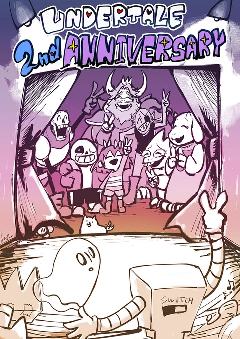 大変遅くなってしまったけど2歳おめでとう!!#happybirthdayundertale #Undertale二周年記念イラスト 