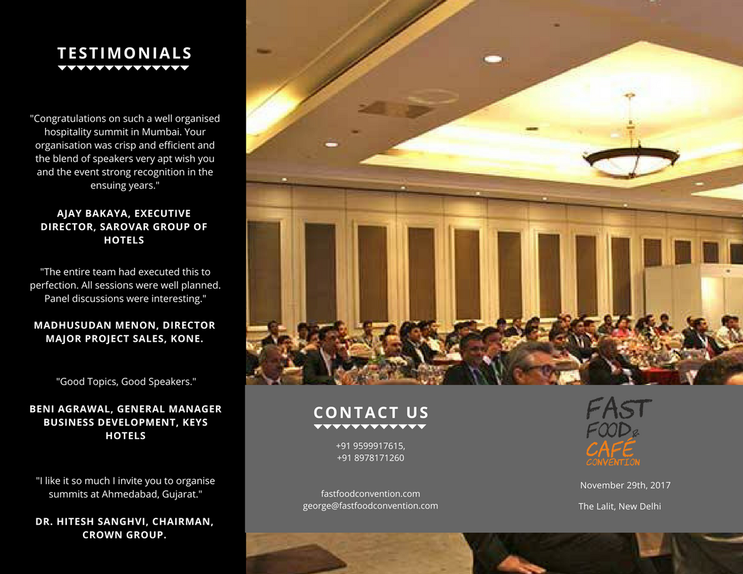 fastfoodcafecon's tweet photo. This is your opportunity to join the first and only #QSR #FastFood &amp; #Cafe focused #event in the #India #FFCC17 #conference Book now! https://t.co/uzXV2oVNyM
