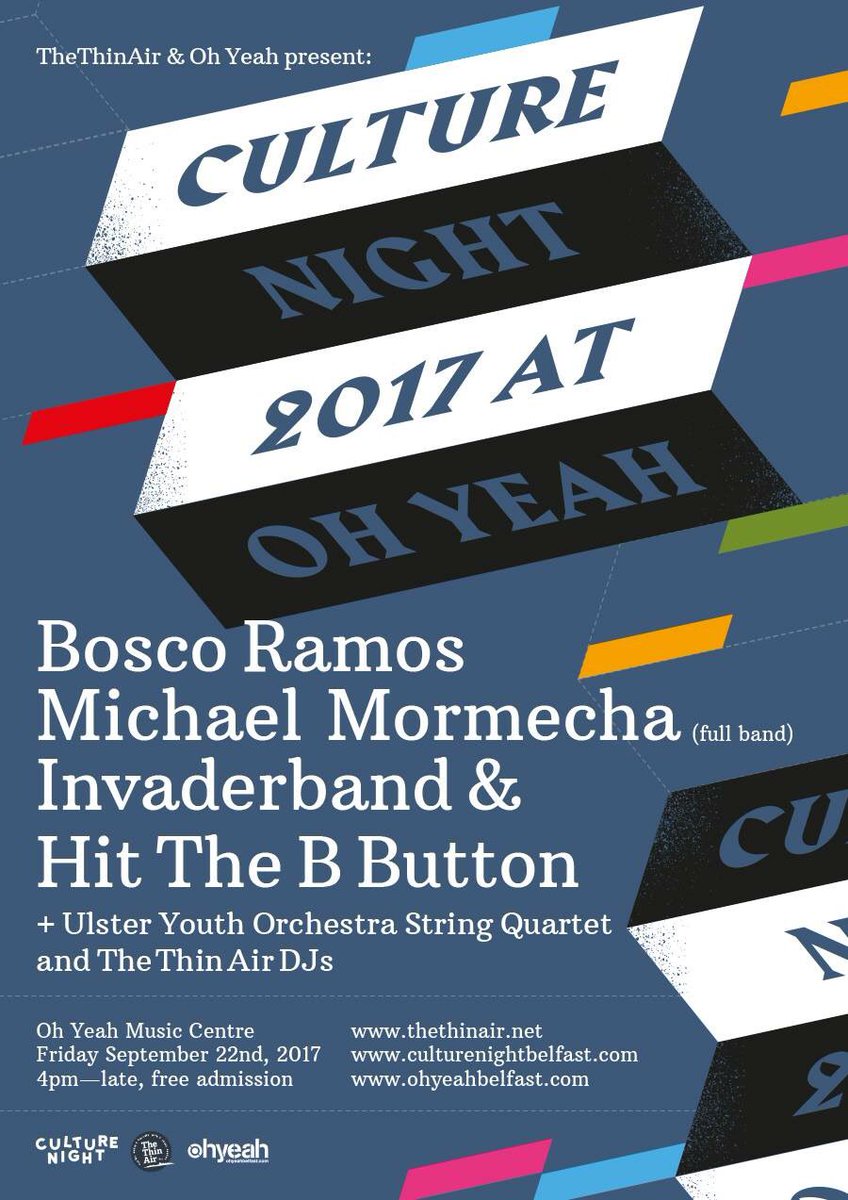 Can't wait to be play the <a href="/OhYeahCentre/">Oh Yeah Music Centre</a> this Friday as part of @CultureNightBel   We are on at 11.30pm so you're all gonna be lit #CNB17