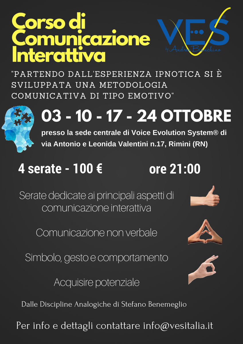 vesitalia's tweet photo. *CORSO DI COMUNICAZIONE INTERATTIVA*
4 serate a partire dal 03 Ottobre
#comunication #course #hypnosis #ves #vesitalia #voiceevolutionsystem https://t.co/veIJ26Bltb