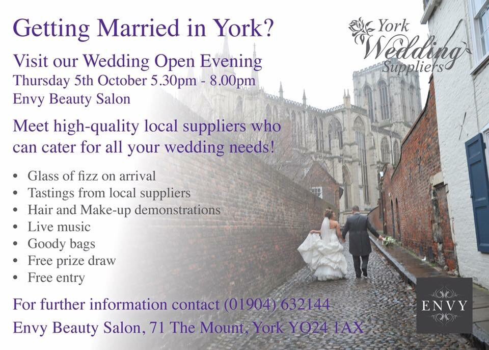 Envy_York's tweet photo. Getting married? Know somebody who is? Join us Thursday 5th October 5.30pm! #RT #weddingfayre https://t.co/Cik74fr97L