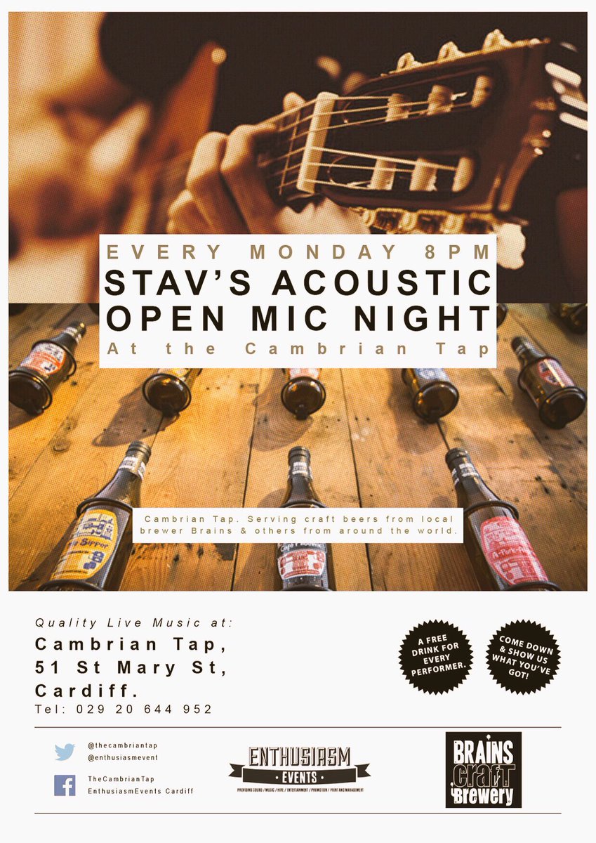 EnthusiasmEvent's tweet photo. Monday night is #Stavs #Acoustic #OpenMicNight #Tonight @TheCambrianTap #LiveMusic & #CraftBeer 🎸🎤🍻 https://t.co/WRmmzaCV7N