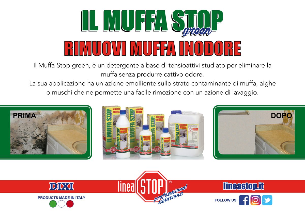 DIXI_srl's tweet photo. #RIMUOVERE LA #MUFFA SENZA CREARE ALCUN #ODORE?
E' possibile grazie al #IL #MUFFA #STOP #green.
#Rimuovi #muffa #completamente #inodore. https://t.co/0eTUUbX5cF