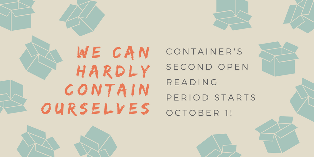 acontainerco's tweet photo. SAVE THE DATE: Container's second open reading period for #artistbook / #textobject manuscripts and pitches starts October 1! https://t.co/U8cB8Lgp8C