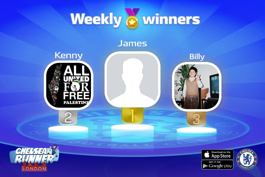 ChelseaFCRunner's tweet image. Our congratulations to 🎉 the winners of this week 🎉 
 1st - James
 2nd - Kenny
 3rd - Billy 
 
 #ChelseaRunner #CFC