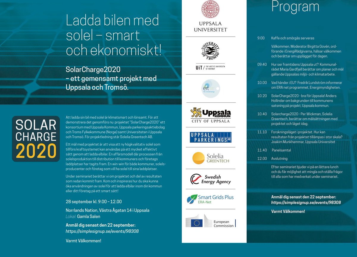SoleliaAB's tweet photo. Ladda bilen med #solel - smart och ekonomiskt! Välkommen på seminarium i Uppsala 28/9 Anmälan: https://t.co/ZQbKHaNDJ5    
#elbil #swgreen https://t.co/uVuNYT79kM