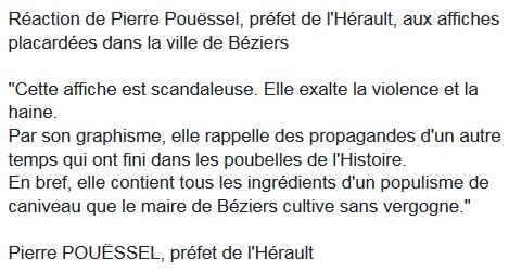 Prefet34's tweet photo. Réaction de Pierre Pouëssel, préfet de l'Hérault, aux affiches placardées dans la ville de Béziers https://t.co/cDwRKBTtkz