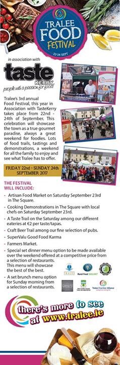 connect_kerry's tweet photo. The 3rd annual @TraleeFood in Association with @tastekerry1 takes place next weekend from 22nd - 24th of September. 
#LoveTralee https://t.co/laFu6t8e2O