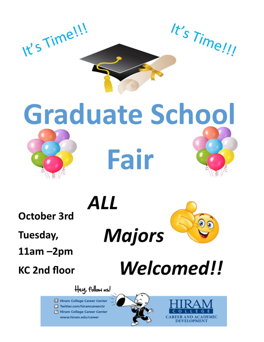 Goodmorning Terriers! The graduate school fair is almost here, come and see what opportunities are available to you! #HiramCollege #Terriers