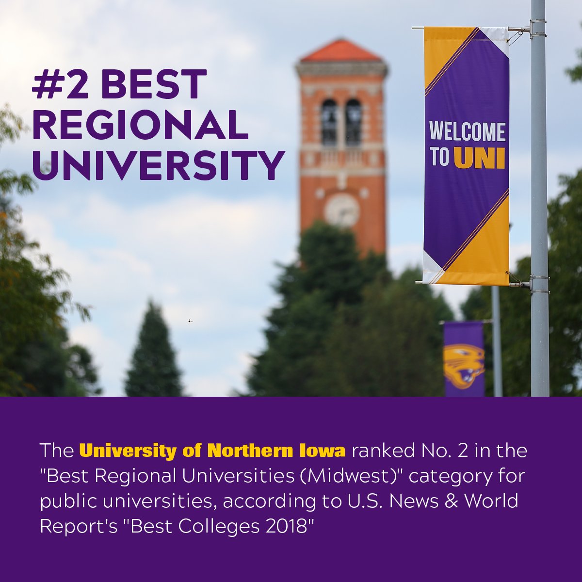 northerniowa's tweet photo. UNI ranks No. 2 in the "Best Regional Universities (Midwest)" category for public universities, according to U.S. News &amp; World Report. https://t.co/jT1qv6waIC