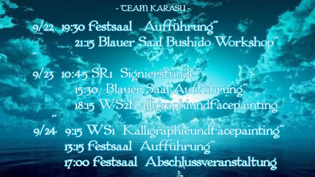 renakaneta's tweet photo. 9/22
19:30 Festsaal Aufführung
9/23
15:30 Blauer Saal Aufführung
9/24
13:15 Festsaal Aufführung
#Connichi2017 ← #Connichi2016 https://t.co/OgEm9GXjil
