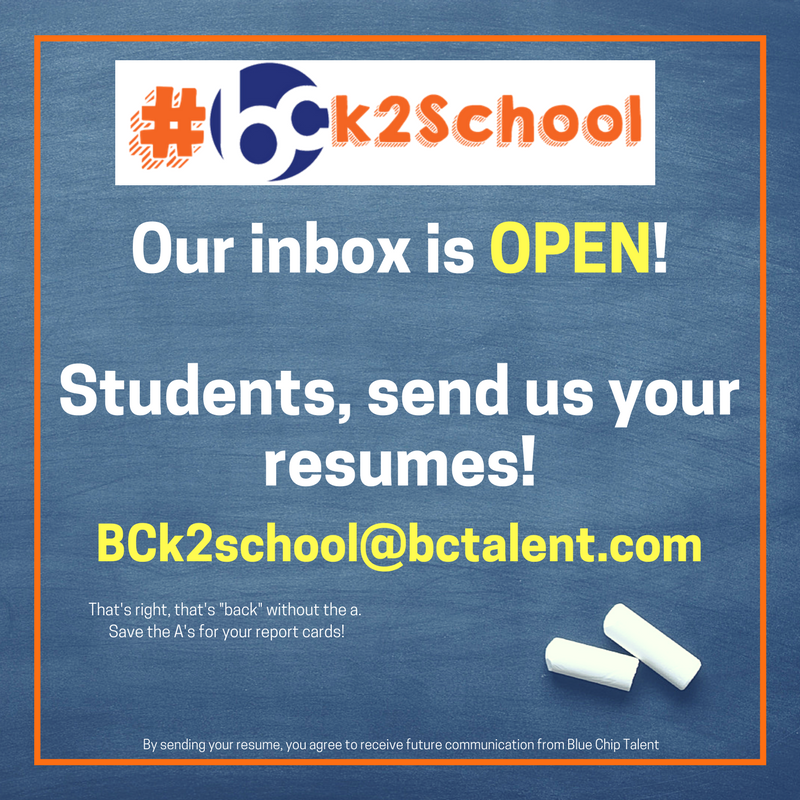 bluechiptalent's tweet photo. Hey #students, it's time again for FREE #resume reviews! Send your resume to bck2school@bctalent.com for a free critique! #BCk2School https://t.co/tMvWmQhMgu