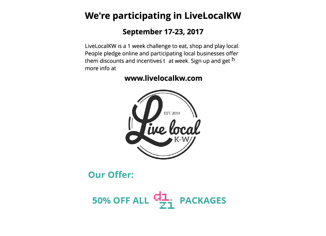 D1ziDigital's tweet photo. We are supporting @livelocalKW week with special offer on digital marketing packages for your local business #livelocalkw #kitchenerwateroo https://t.co/C7tb2QnGI6