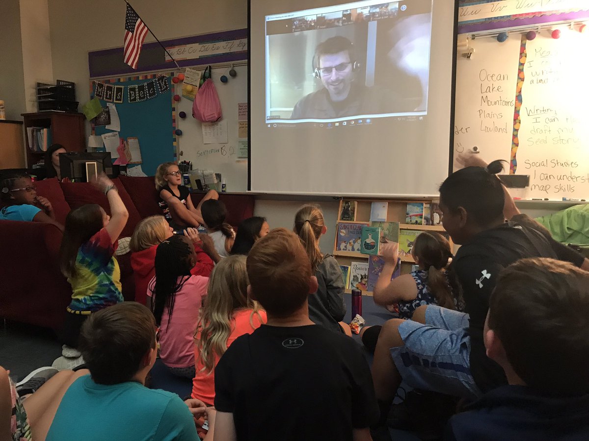 Our 5th graders Skyping with Tom Rogers, the author of Eleven!