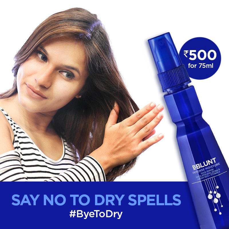 bbluntindia's tweet photo. De-stress your tresses with the all new Intense Moisture Hair Serum. Give your hair a daily dose of moisture and say #ByeToDry! https://t.co/Rq2YvPQCPZ