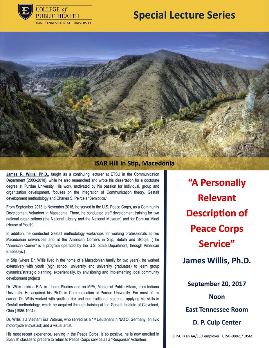 Join Dr. James Willis for a lecture: “A Personally Relevant Description of Peace Corps Service.”