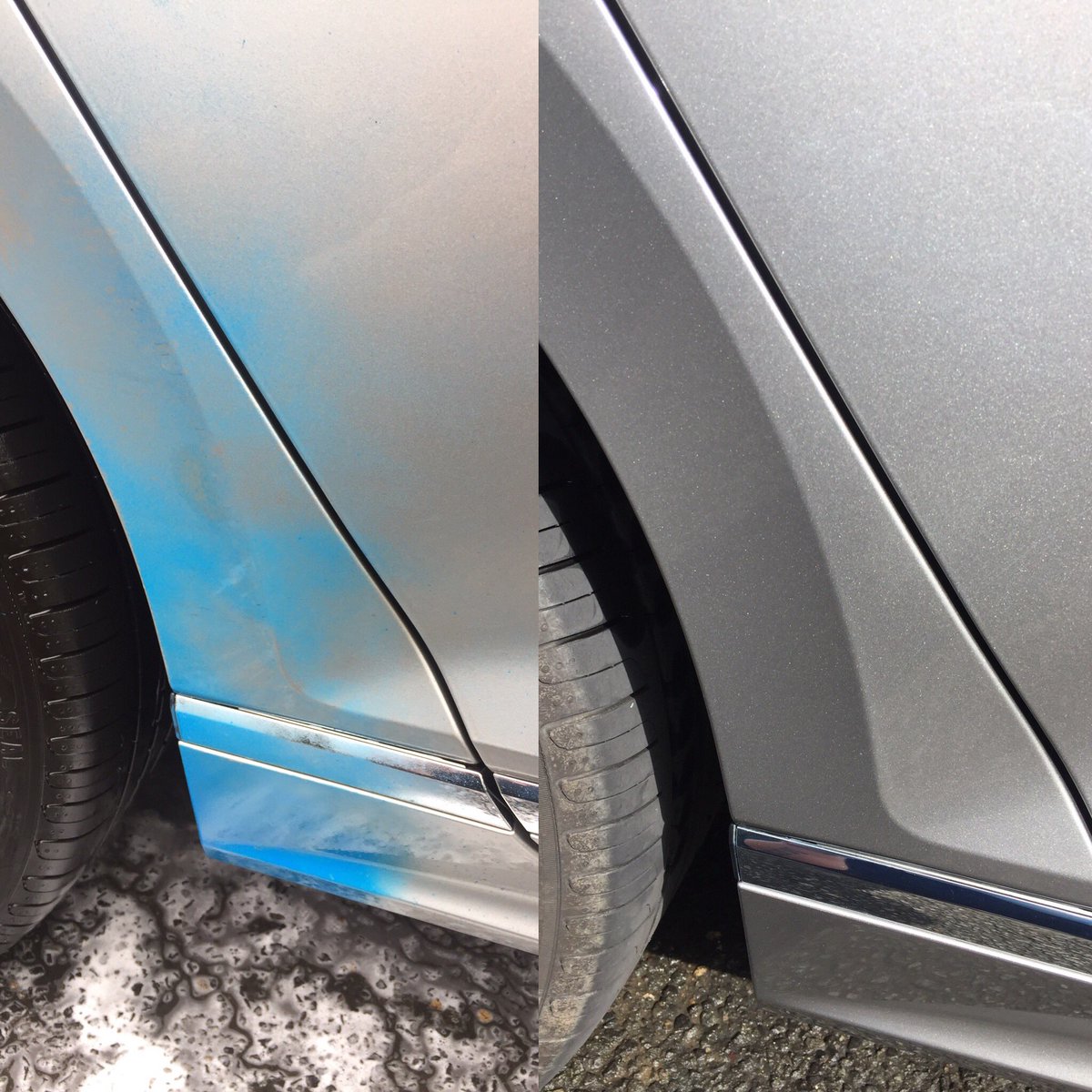 Vseast's tweet photo. Paint removal. This customers car was unfortunate to run over a can of road marking paint. Safely removed &amp; looking like new. @pvdapproved https://t.co/EfmOlyQ3d7