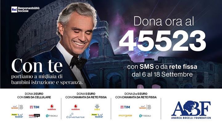 ANCORA PER POCHE ORE
fino alla mezzanotte di oggi
DONA 2 EURO inviando un SMS o fino a 5 EURO CHIAMANDO DA FISSO il numero 45523
#ConTe45523