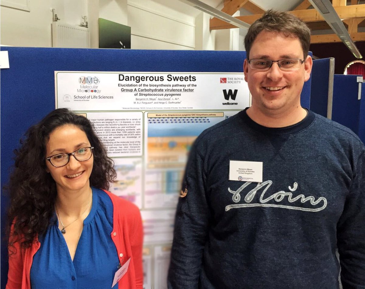 UoDLifeSciences's tweet photo. Congrats to Ben &amp; Azul from MMB who won joint 1st prize for their poster @BiochemSoc 'Glycobiology in infectious disease' meeting in Keele. https://t.co/WJUzUFWfvG