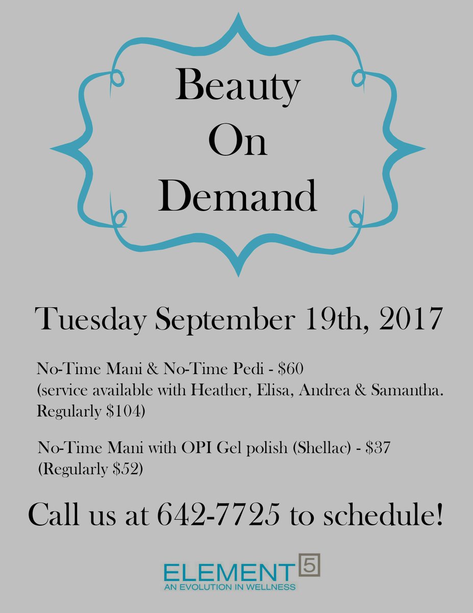 Element5SpaSJ's tweet photo. FLASH SALE!
Call us to book for tomorrow, 642-7725! #servicesale #aveda #manipedi #treatyoselftuesday https://t.co/jgqCPEMp06