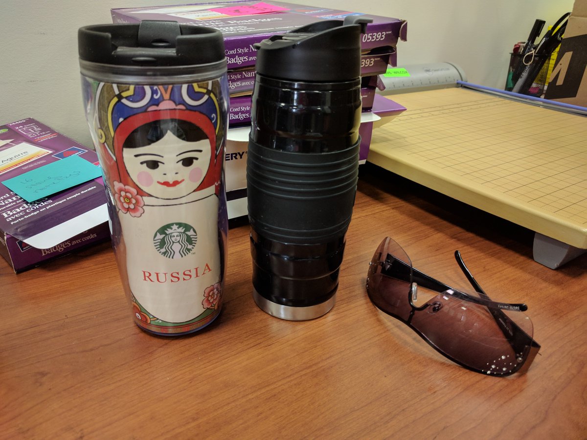 Mac_Autism's tweet photo. Public service announcement! Did anybody lose these at #MacART17 on Friday? Get in touch if these glasses or travel mugs belong to you! https://t.co/RwLdkCbhHp