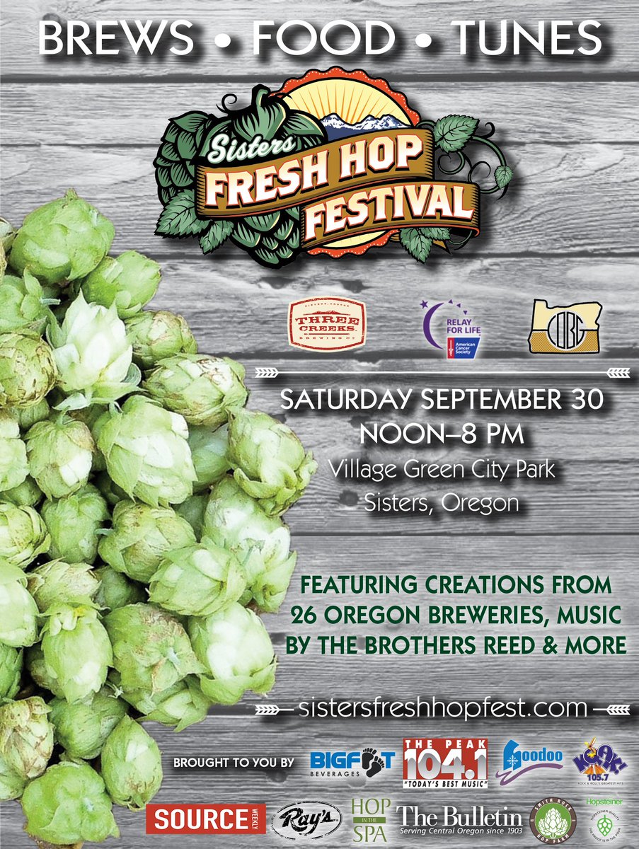 ThreeCreeksBrew's tweet photo. .@SistersFreshHop Festival is right around the corner! See you there! https://t.co/OhUwYMejNT