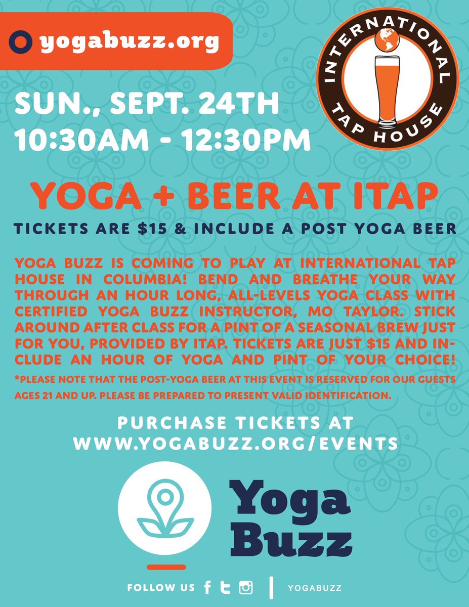yogabuzzCOMO's tweet photo. Come join us! @iTAPCoMo has a special Fall drink menu just for us :) #yoga #beer #SundayFunday #fall https://t.co/tpR3Y4XuuP
