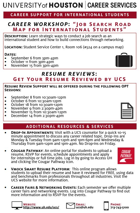 Attention #InternationalStudents check out these awesome events just for you!  #CoogCareers <a href="/uh_oisss/">UH_ISSS</a>
