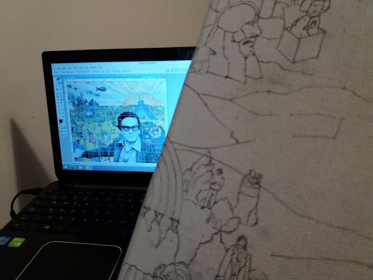 OneManPier's tweet photo. Working @ my new artistic and pictorial vision
"The arrival of Pasolini in Pepperland"

https://t.co/0Y38Xqr4Sh 

#working #paint #pasolini https://t.co/UNslXATtZO