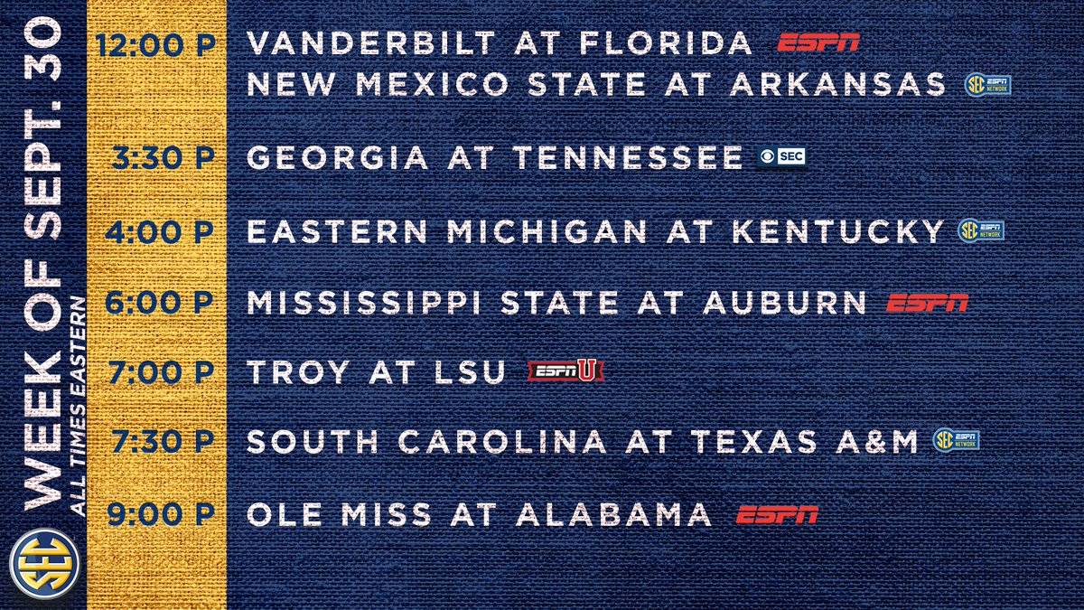 Week 5 SEC Game Times Announced (AU vs. Miss. State) - AU Football ...