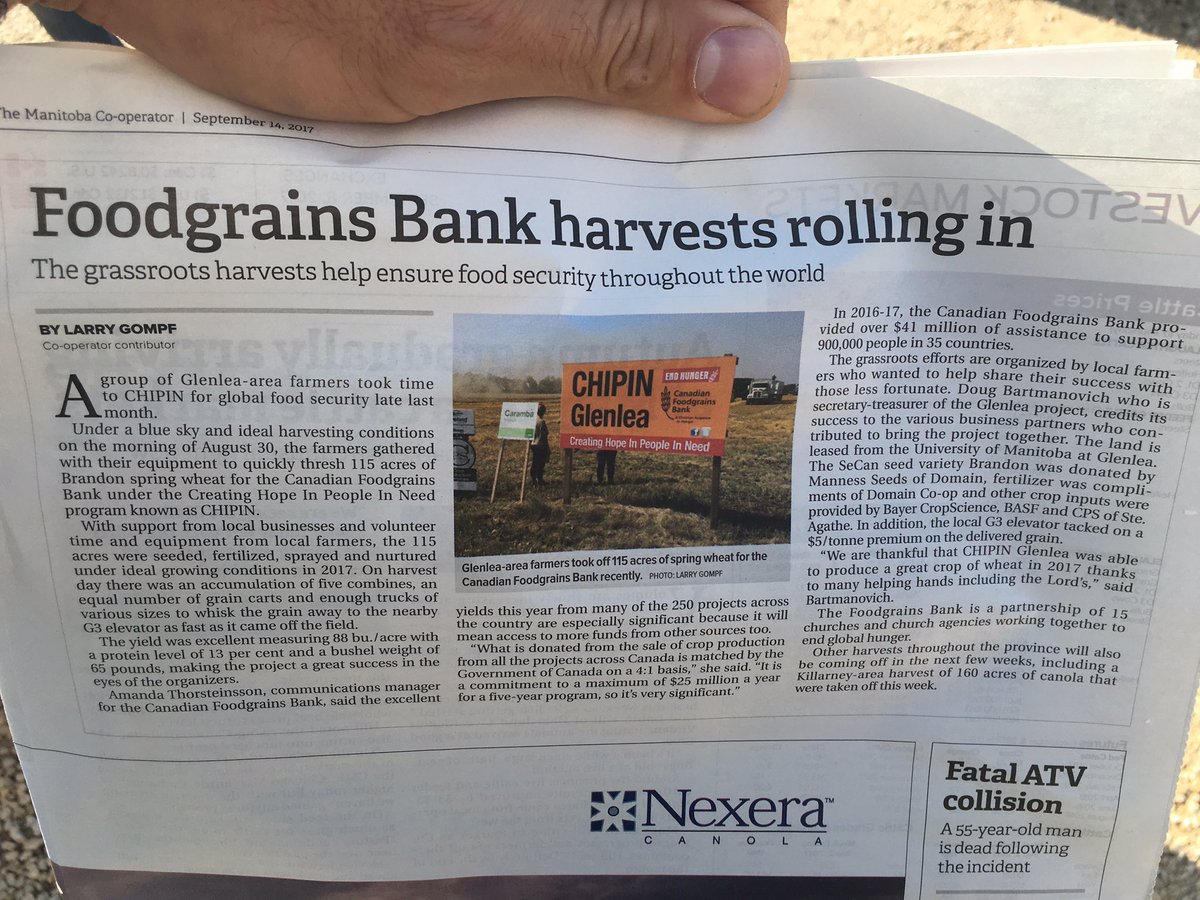 ChipInGlenlea (@chipinglenlea) on Twitter photo Thankful to be able to grow, feed people, and share our story. <a href="/Foodgrains/">Canadian Foodgrains Bank</a> <a href="/MBCooperator/">Manitoba Co-operator</a> Thankful to be able to grow, feed people, and share our story. <a href="/Foodgrains/">Canadian Foodgrains Bank</a> <a href="/MBCooperator/">Manitoba Co-operator</a>