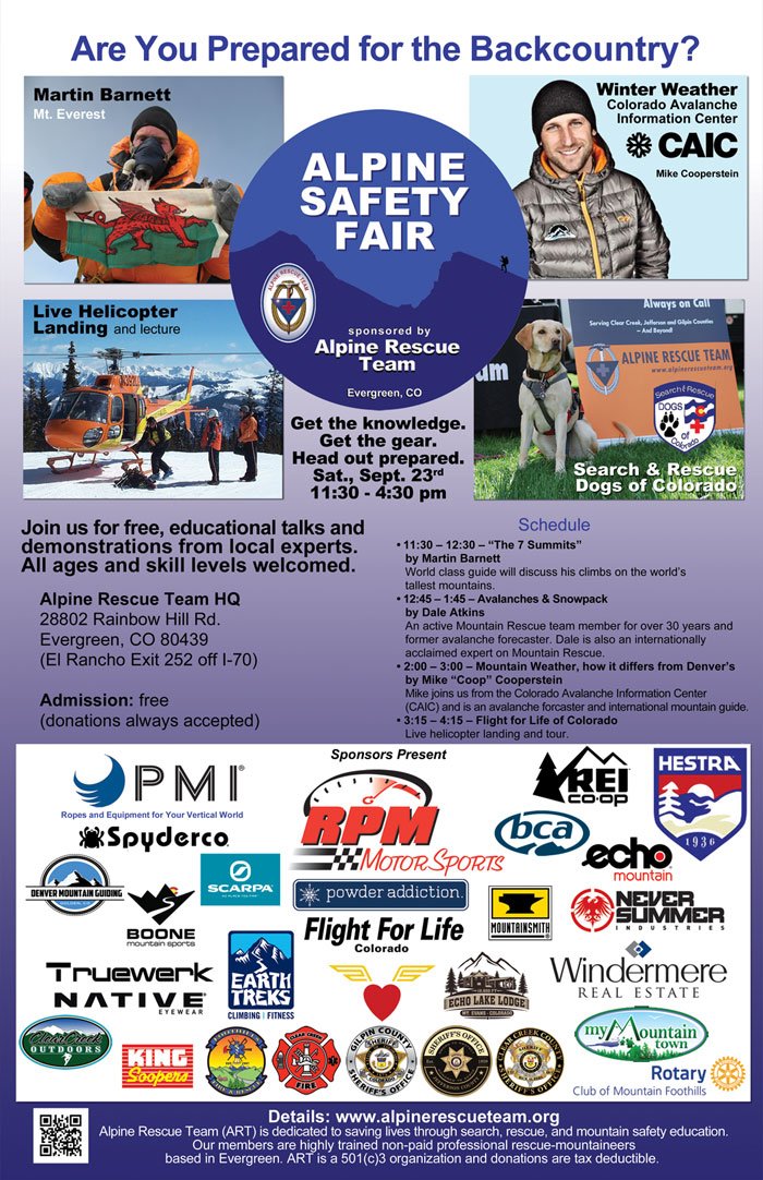 Join PMI this Saturday in Evergreen, CO for the Alpine Safety Fair.  Did you know that 6 PMI Denver employees also volunteer on the team?