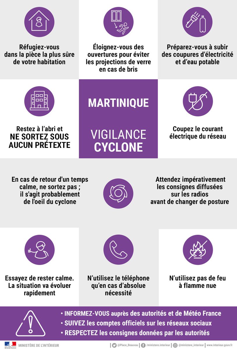 Interieur_Gouv's tweet photo. #ouragan #Maria🌀La #Martinique est placée en niveau d'alerte violet. La population doit rester à l'abri et les déplacements sont interdits⬇️ https://t.co/arfWbuJVv5