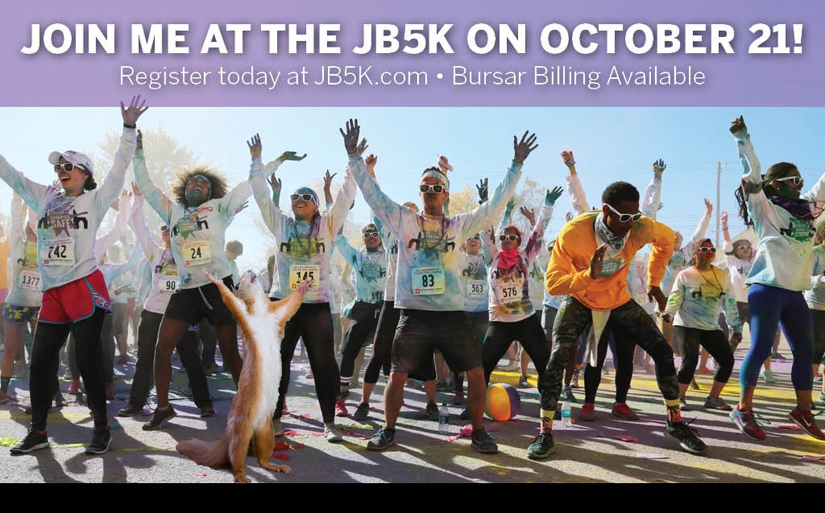 IURecSports's tweet photo. It's the @IUSquirrels favorite time of year again - #JB5K time! They (and we) can't wait for the Color Run around the @IUBloomington campus! https://t.co/liDJe0Fz6R