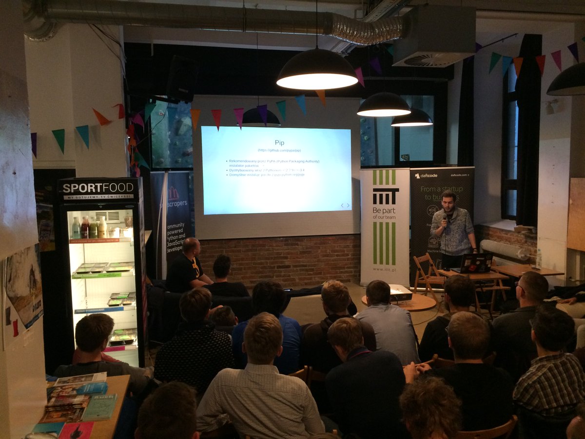 PyWaw's tweet image. First talk after summer break! @p_grzesik is talking about virtualenvs and dependencies management #pyenv #virtualenv #python #pip