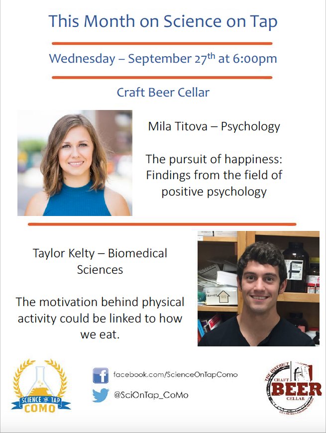 Steve_Klien's tweet photo. What's the best way to pursue happiness? Find out from an MU Psych scholar at @SciOnTap_CoMo @cbc_como https://t.co/iJvyVSRJ4U #COM3561 https://t.co/ijpvbqDgbi
