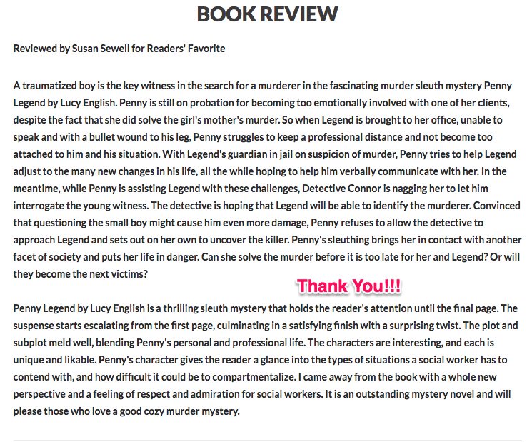 LEnglishAuthor's tweet photo. Review of Penny Legend. Thank you all so much for the wonderful feedback. https://t.co/7k5wuUhuZX https://t.co/Zut2dkEKKI