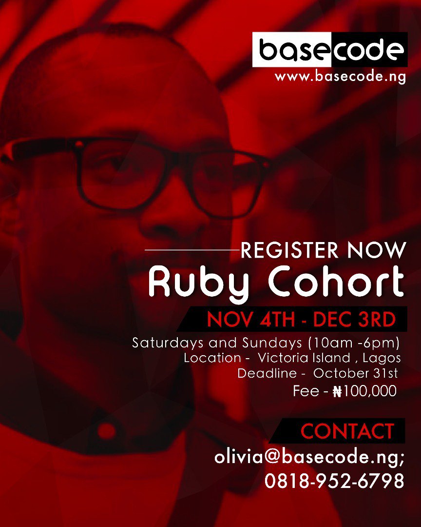 basecodeacademy's tweet image. Hello. So we are pleased to announce that we have started accepting registrations for our next coding and tech masterclass. #RubyCohort