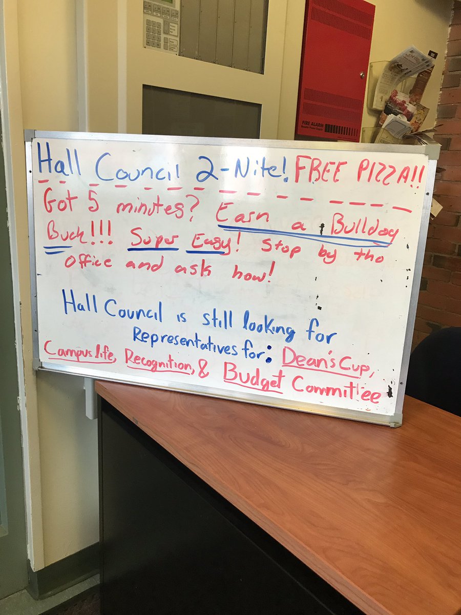 SamMayBulldogs's tweet photo. Don't forget hall council is tonight at 9pm in the basement. FREE 🍕 Also if you're interested in joining one of the committees come down! https://t.co/k7Rt8qk2rL