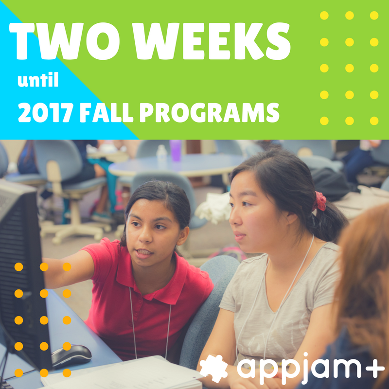 DreamsforSchool's tweet photo. Just two weeks until our 2017 Fall Programs begin! Who's ready to get coding?? #appjam+ https://t.co/G6T9vu8ePk
