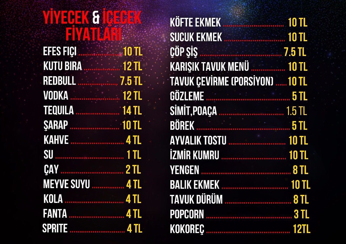 KemerRockFest's tweet photo. Kemer Rock Festivali 2017 Yiyecek-İçecek Fiyat Listesi
#KemerRockFest
#SeninFestivalin https://t.co/da3fY87pYG