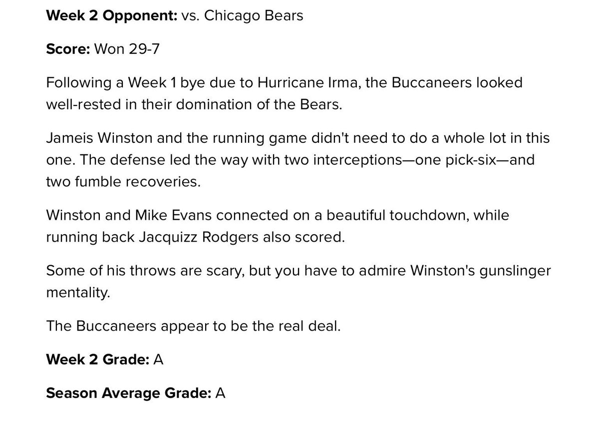 LifeInStPete's tweet photo. "The Buccaneers appear to be the real deal." @BleacherReport @RichardJanvrin @TBBuccaneers #TeamGrade #SeasonOpener win vs. @ChicagoBears 💪🏈 https://t.co/rDU79SsvXg