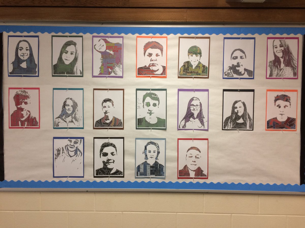 Thompsonclass's tweet photo. Introducing the Gr 8 class of 17/18! We used Tagxedo to create these descriptive selfies #trsd32 #edtech #tagxedo https://t.co/0603T9Cguu
