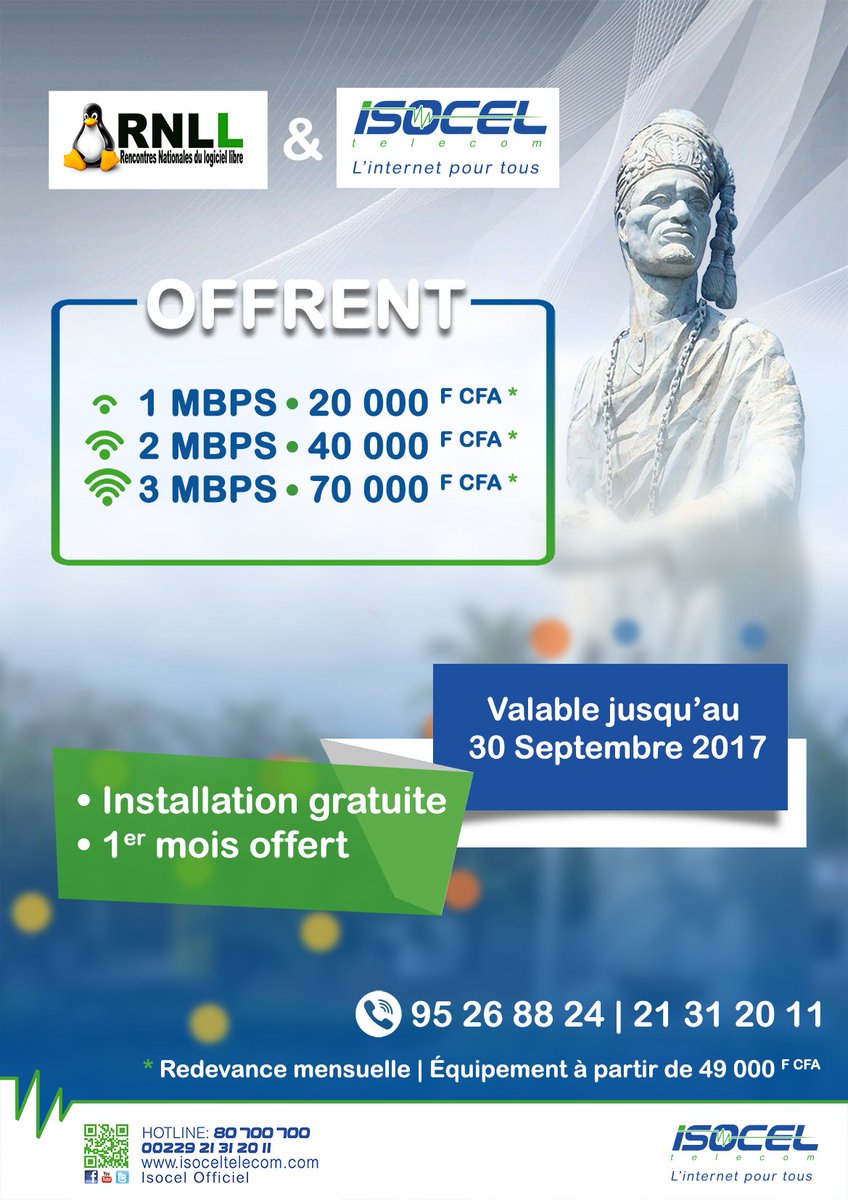 isoceltelecom's tweet photo. C'est la rentrée, profitez de nos bons plans Internet avec 1 Méga à 20.000 FCFA #Isocel #InternetPourTous #RNLL2017 #Team229 #Bénin #wasexo https://t.co/KISMOt3TmN