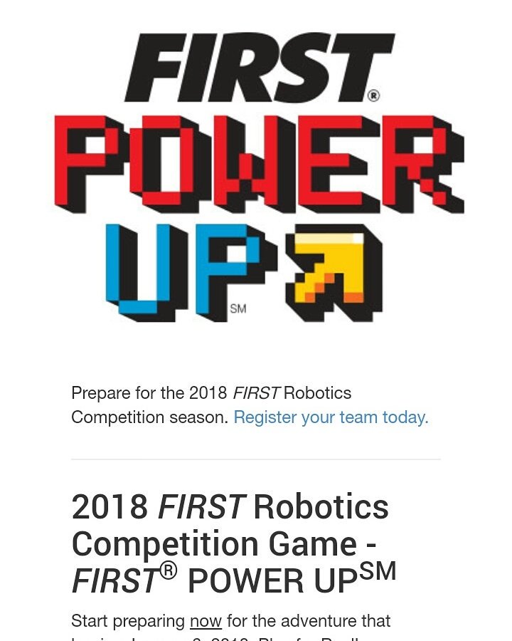 FIRSTTeam2844's tweet photo. This year's game looks so amazing! Its time to suit up and nerd up! #FIRST #FRC #PowerUp #FIRSTRobotics #LetsGoStampede https://t.co/22xwKwsn8T