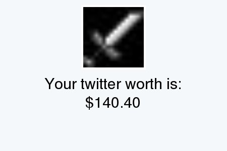 ExoticUHCs's tweet photo. My Twitter worth is: $140.40

Find yours with https://t.co/O2ZEn5K197

. https://t.co/F4pp8GNkNJ