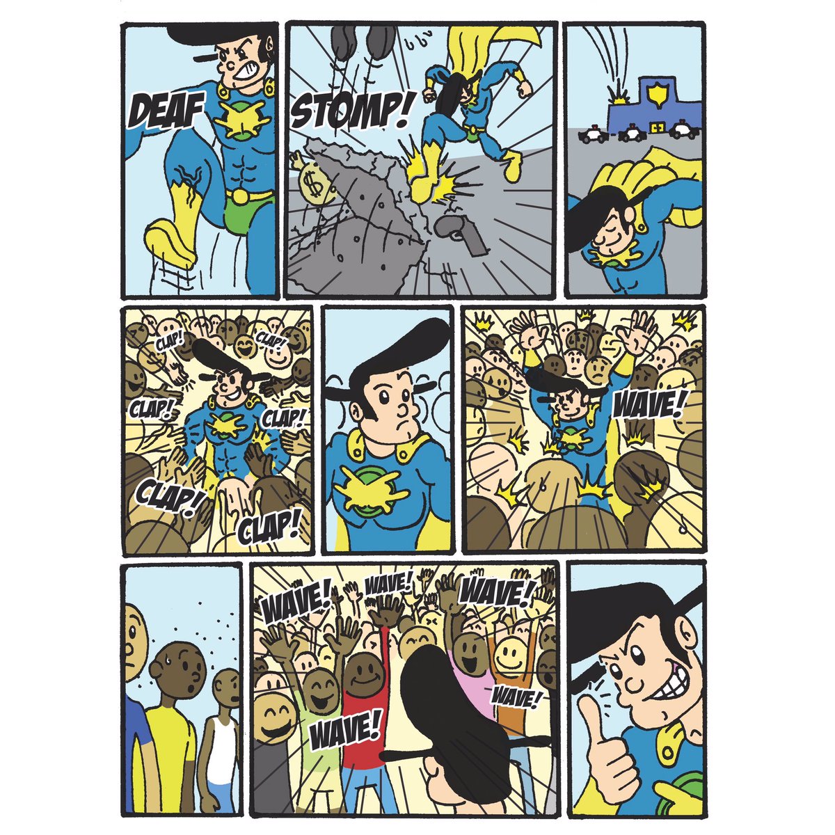 JohnMaucere's tweet photo. SuperDeafy comic strip #3. #superdeafy #comiccon #comicstrip #superhero #johnmaucere #dackvirnig Comic strip #4 will post on October 1,2017 https://t.co/1EGXqsfAhO