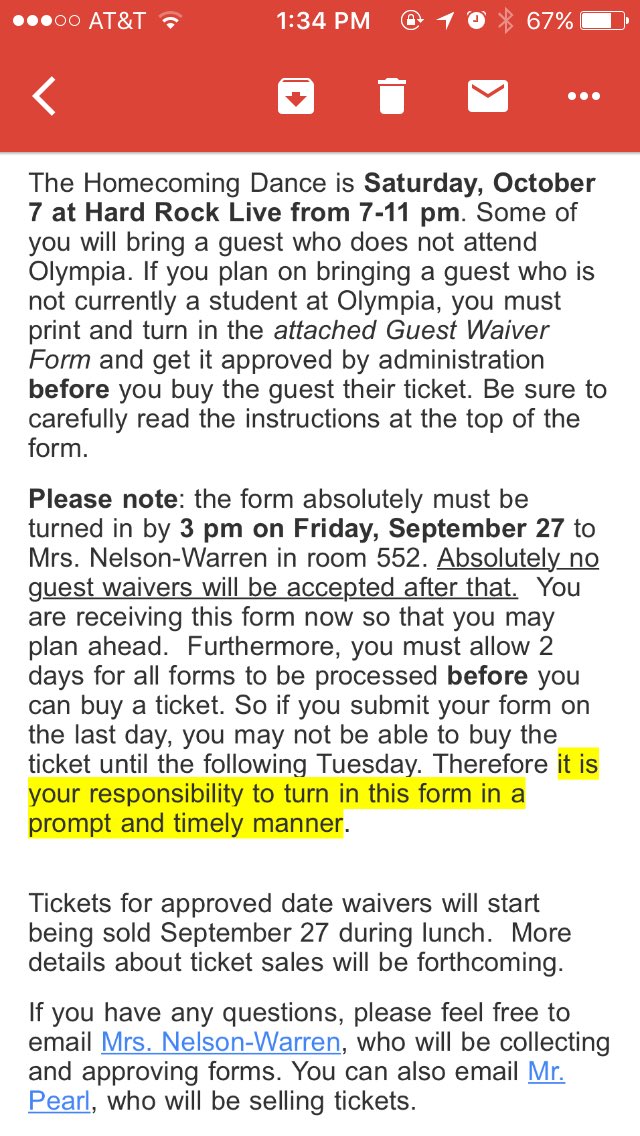 otclass18's tweet photo. Students!!! Please check your student email for this message from Mr. Swenson  about homecoming and guest waivers👍🏼 https://t.co/EMQhh38IO6