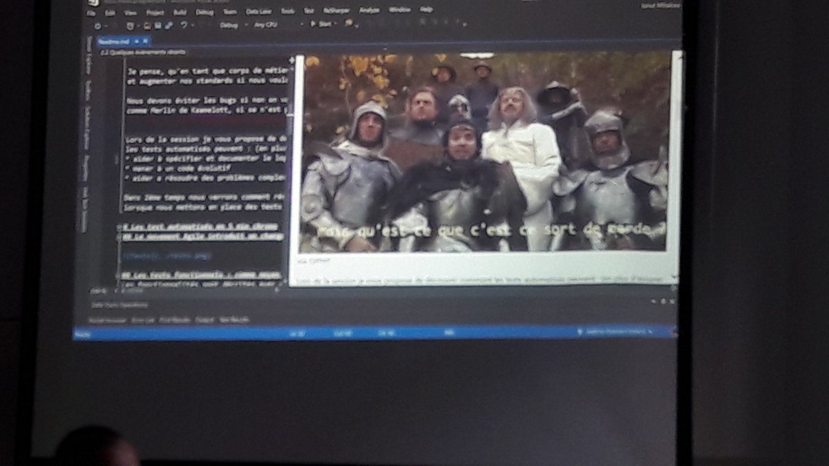 DavidToussaint7's tweet image. meetup #dotnettlse .@imihalcea j'adore la reference à @kaamelott pour parler de notre code. #testunitaire